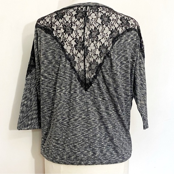 No Brand marled knit lace back round neck tie hem dolman sleeve acrylic top L - Picture 5 of 6